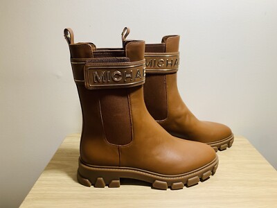 Michael Kors Ridley Strap Chelsea leather boots brown NWOB size 7.5