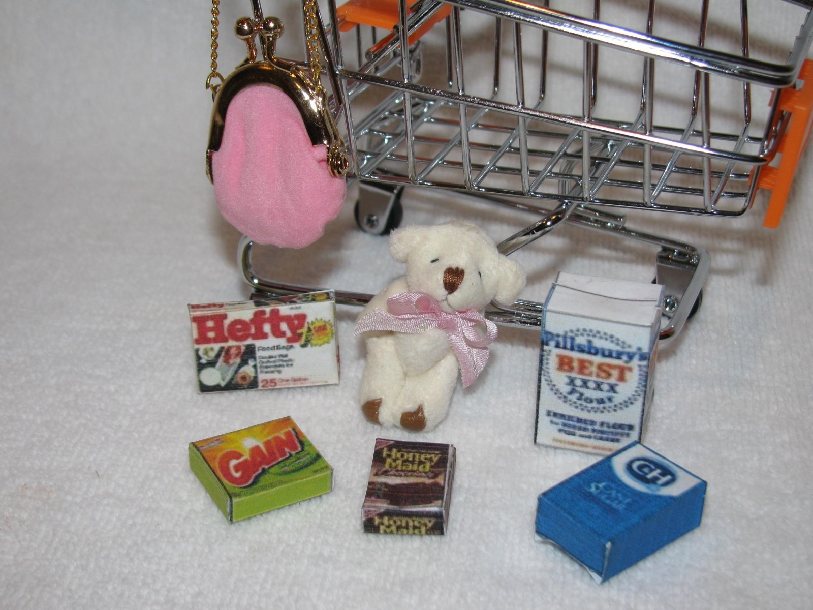 Metal Grocery Cart W/Accessories & Bear Perfect Size For 8