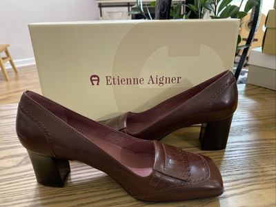 Etienne Aigner E-Ysabel Brown Burgundy Pump Shoes Square Toe Heels Womens 5.5 M