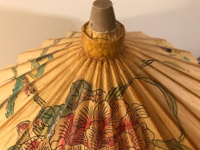Vintage Chinese China Hand-Painted Paper Bamboo Umbrella #2 birds flowers 15