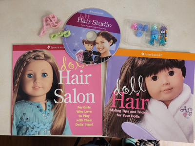 American Girl Doll Hair Salon and Doll Hair books and some accessories