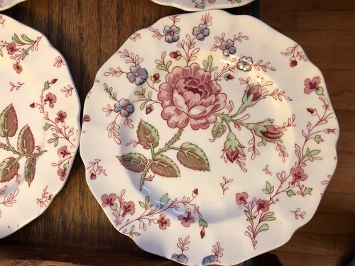 4 Johnson Brothers Rose Chintz 6.25” Bread & Butter Plates England Flower Logo
