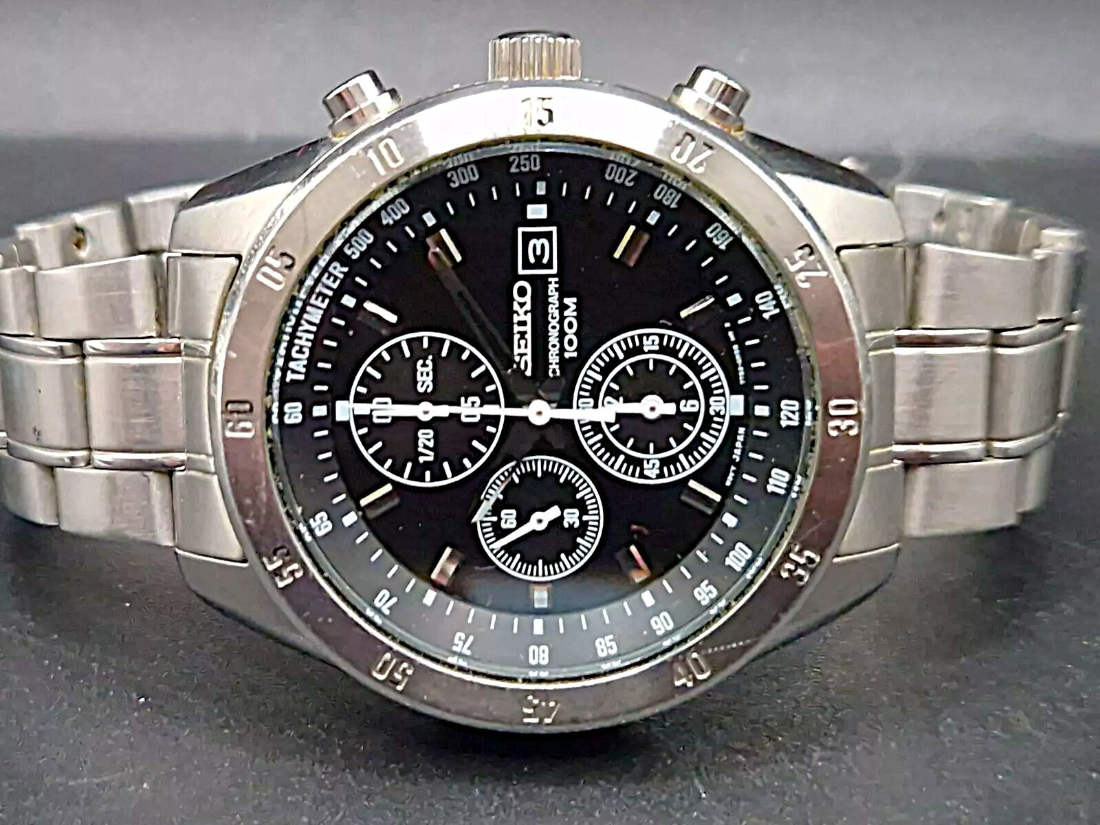 碁盤　石付 Seiko Chronograph 100m 7T92-0DW0 Quartz Analog Mens Watch