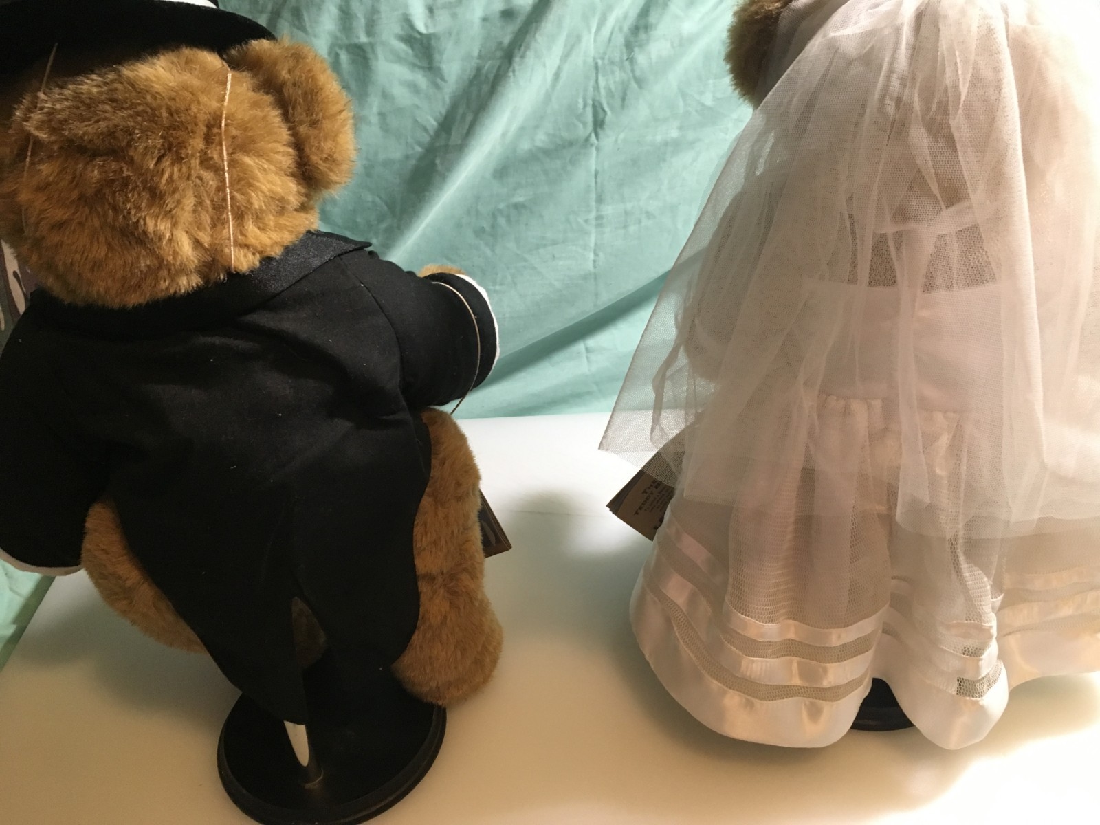 Vermont Teddy Bears Bride and Groom With Tags and Stands