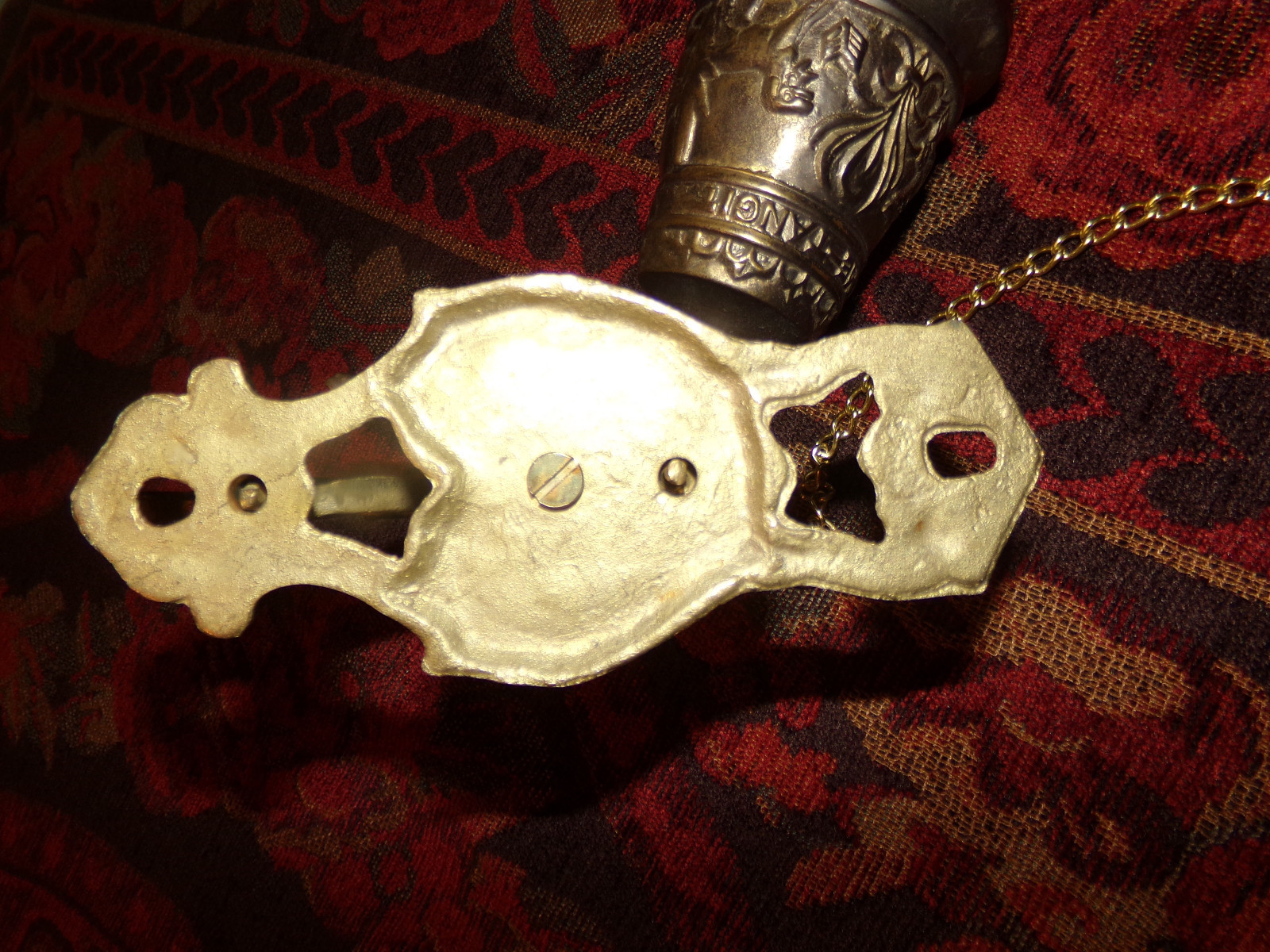 Vintage Ornate Brass Door Bell Wall Mounted W/Chain Vocem Meam Ouime Tangit