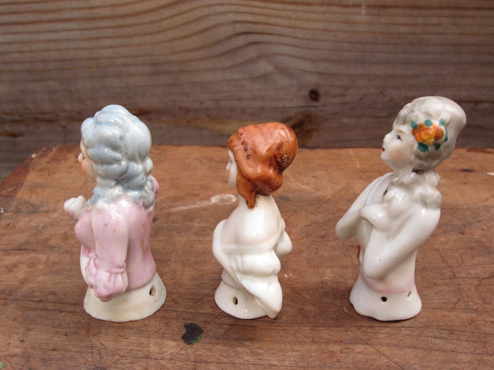 SET OF 3 PIN VTG CUSHION HALF DOLLS .. One Made in GERMANY .. Two Made in JAPAN