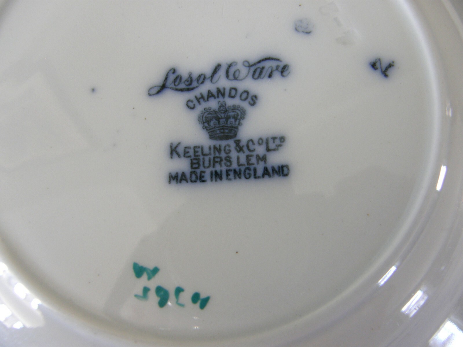 SET 4 VINTAGE ART DECO KEELING & Co  LOSOL WARE BOWLS CHANDOS BURSLEM FLOW BLUE