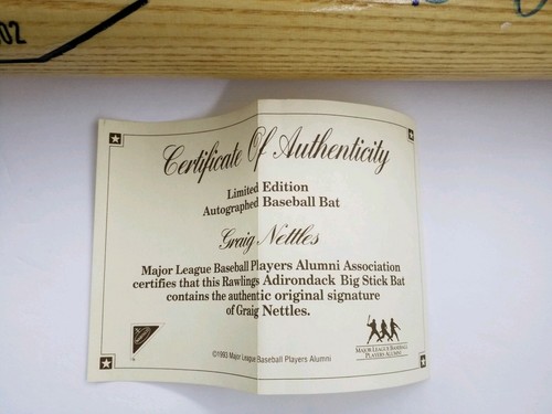 Graig Nettles Signed Adirondack Baseball Bat with COA