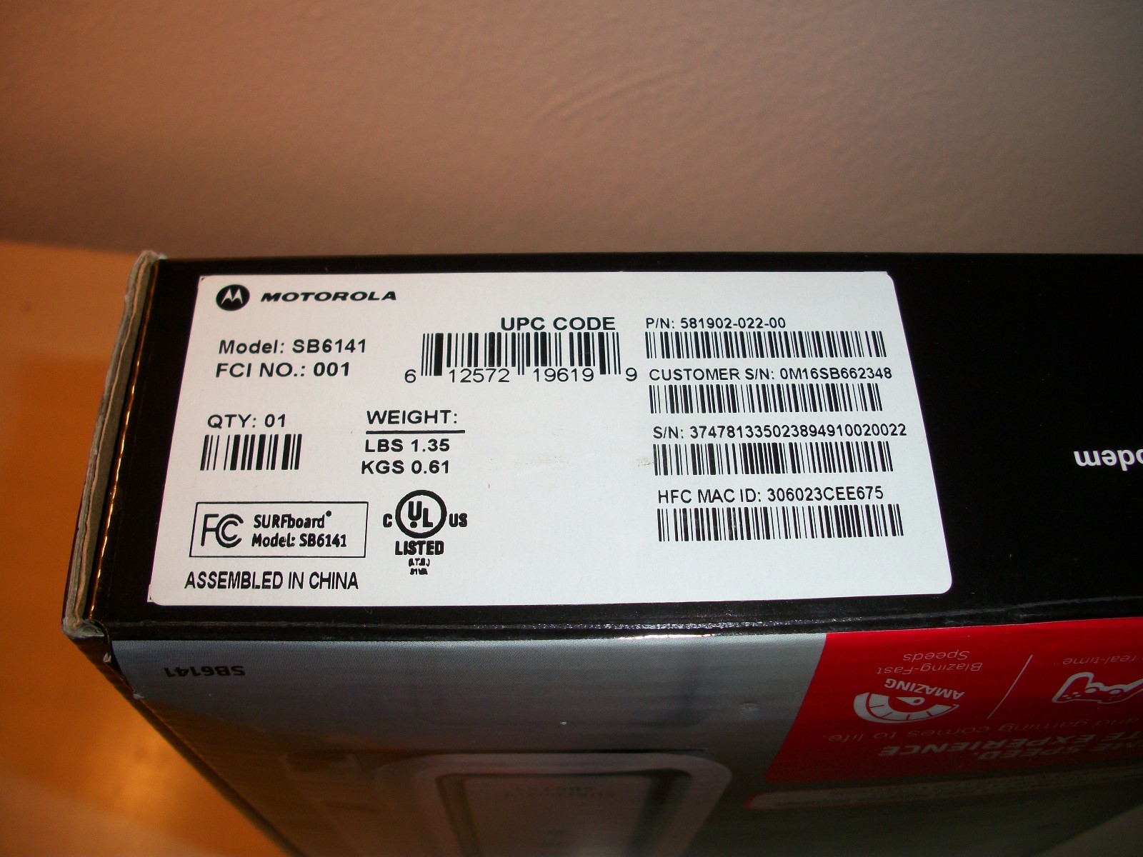 Motorola SURFboard SB6141 (581902-022-00) 351.23 Mbps Cable Modem