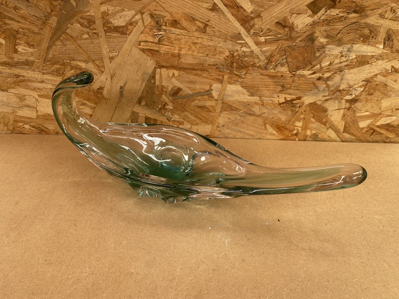 Ancien Vide Poche Coupe Cristal Vert & Transparent Vintage #B087