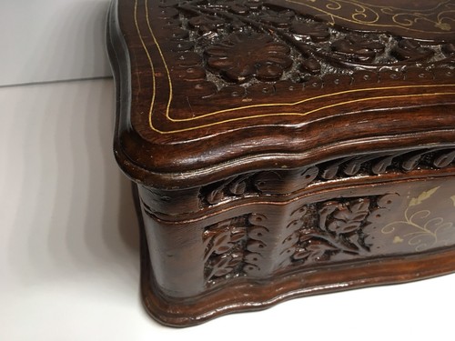 Antique Ornate Carved Wood Box 11