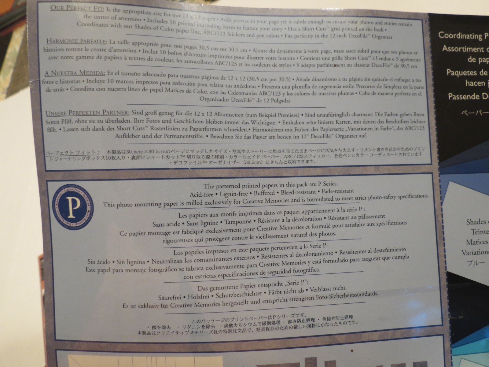 CREATIVE MEMORIES Perfect Fit Colored Photo Mounting Paper 12