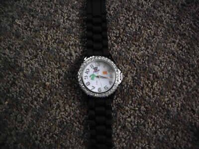 Geneva SNOWMAN Rhinestone Silicone Gel Watch, BLACK,  New