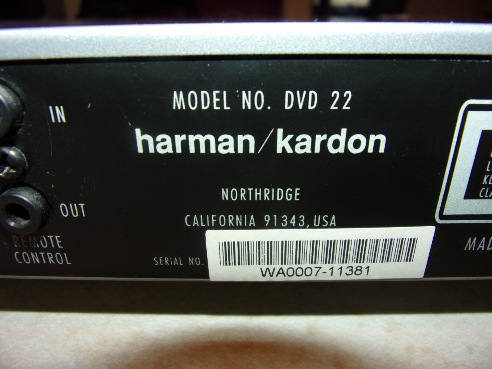 HARMAN KARDON DVD 22 Progressive Scan DVD Player W/Remote NOT WORKING FOR PARTS