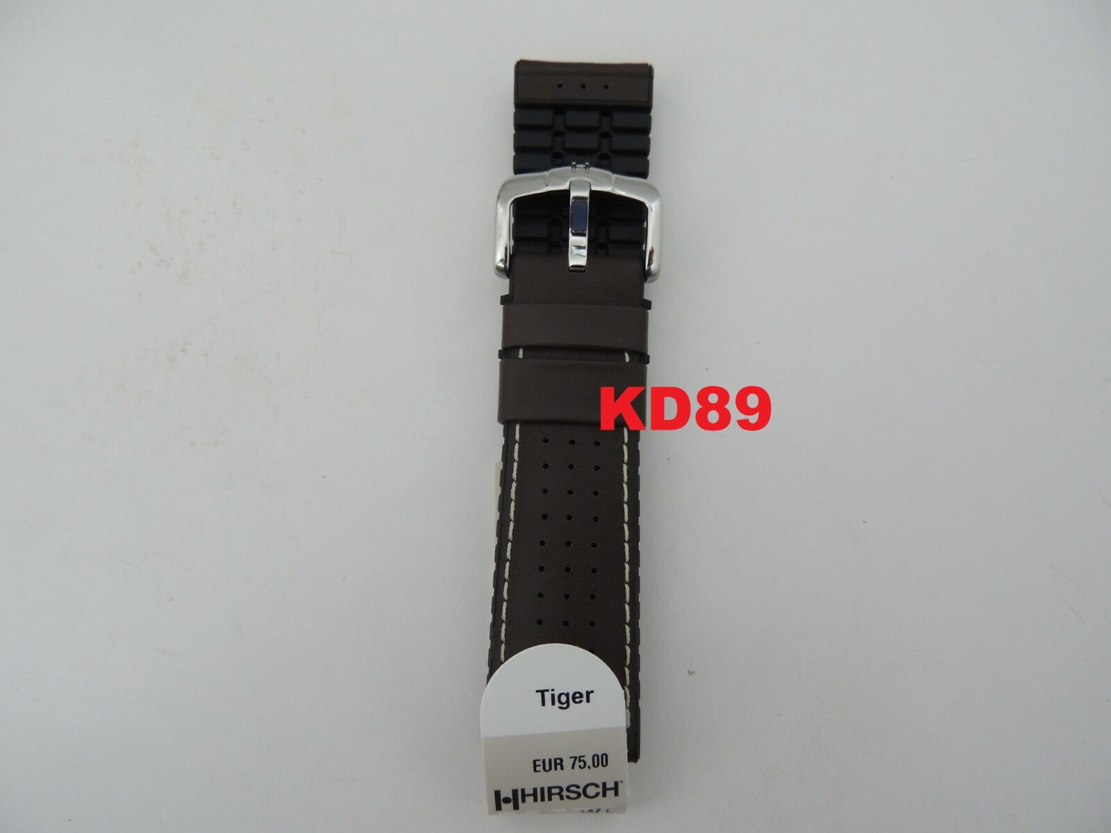 Genuine Hirsch TIGER BROWN Leather / Rubber Strap Band 22mm