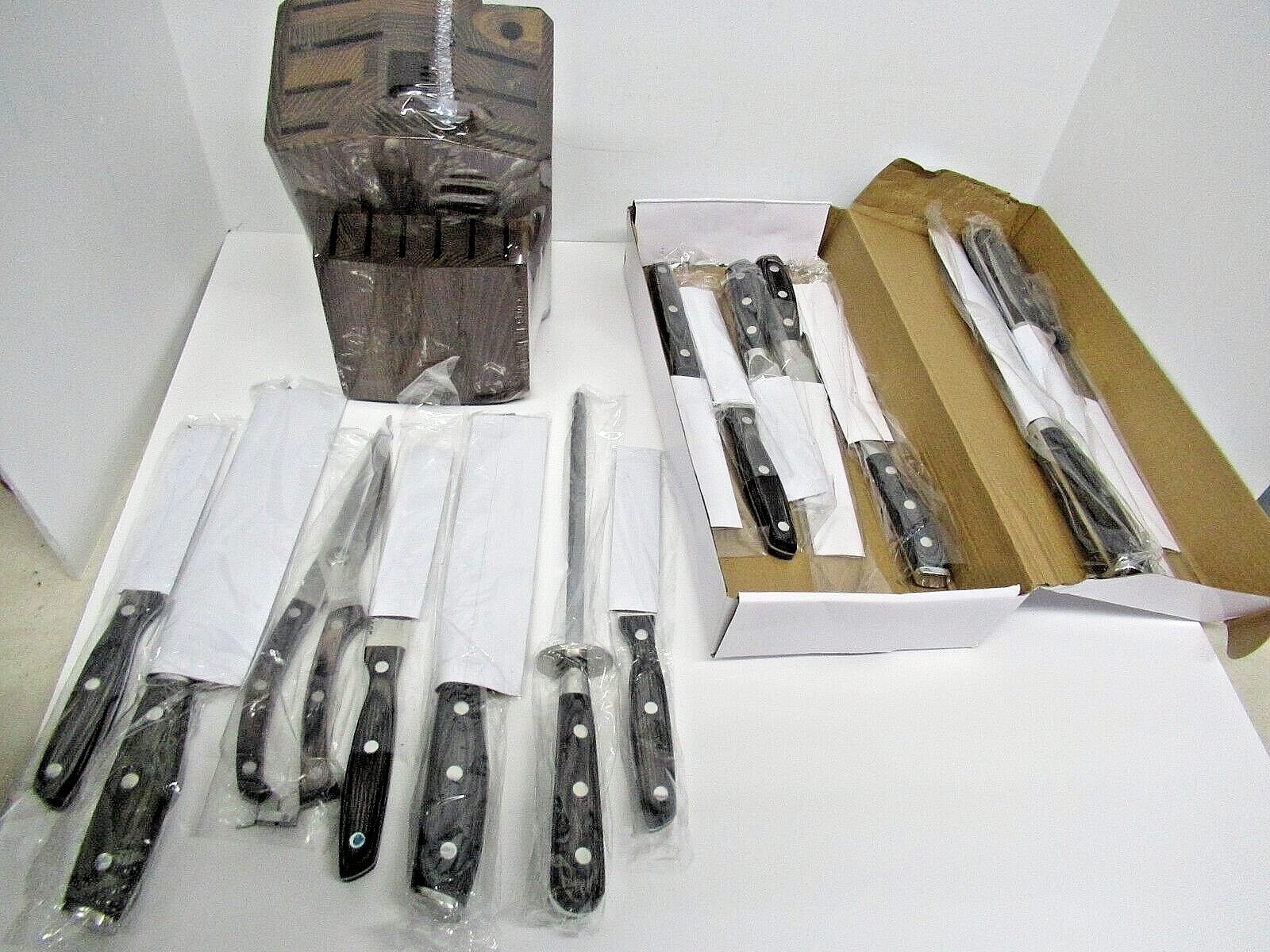 Stainless Steel With Wooden Block & Sharpener