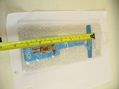 Austin House luggage tag blue with moose holding Canadian Flag