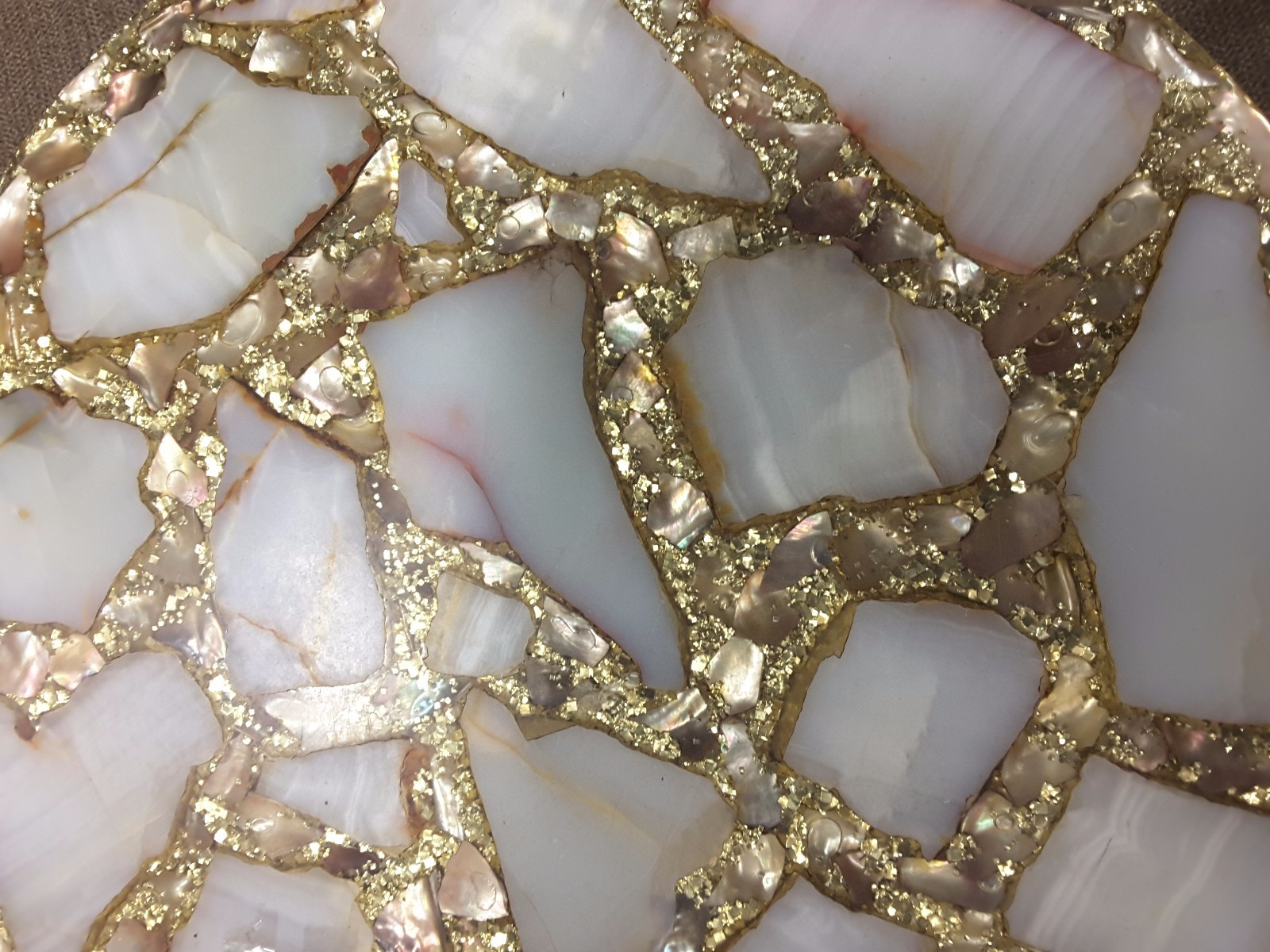 COFFEE SIDE TABLE MID CENTURY ARTURO PANI GOLD ONYX INLAY RESIN Art Deco Round