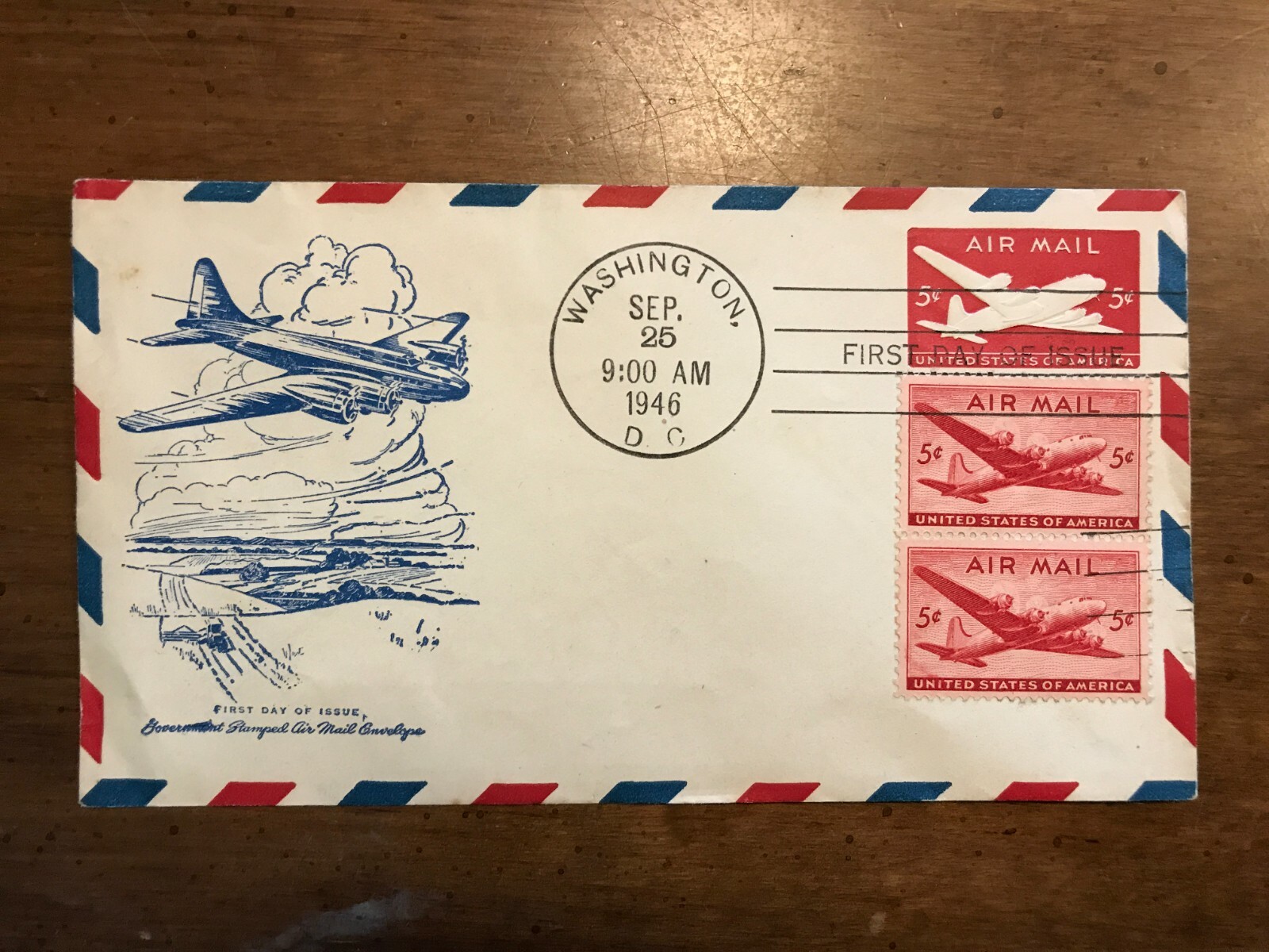 1946 First Day of Issue 5ct Air Mail Envelope - C-32 Airmail