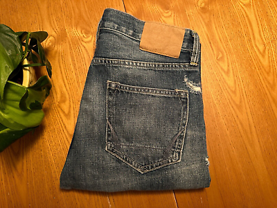 MENS ALL SAINTS SID DISTRESSED RAW HEM DENIM BLUE JEANS 29 X 26.5