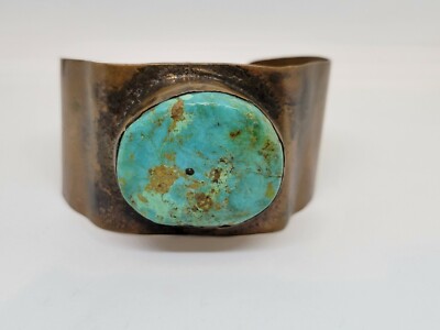 Vintage Handcrafted Copper Large Turquoise Cuff Bracelet
