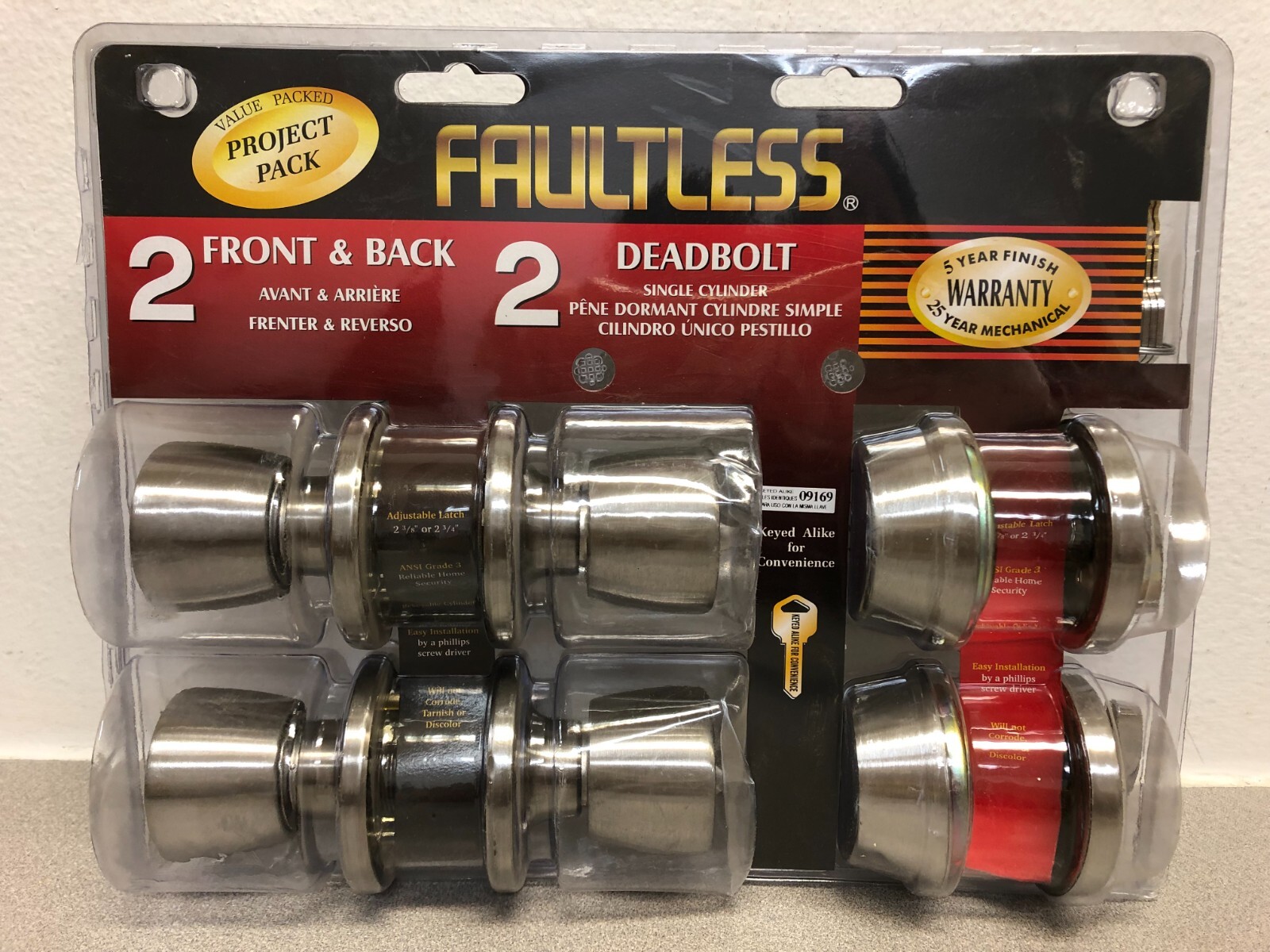 Faultless Satin Stainless Steel Single Cylinder Deadbolt ANSI Grade 3 1-3/4 in in. Faultless Satin Stainless Steel Single Cylinder Deadbolt ANSI Grade 3 1-3/4 in in.