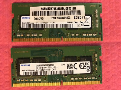 Lot of 2 Samsung 8GB 1Rx16 PC4-3200AA RAM SO-DIMM M471A1G44BB0-CWE 5M30V06802