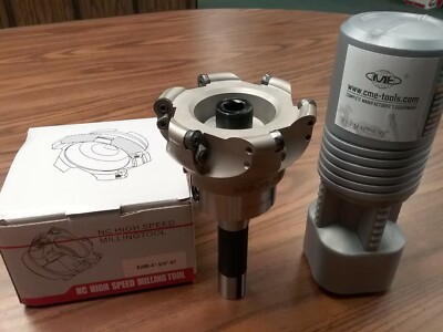 4'' face mill R200, w. 6 Sandvik RCKT1204 Round inserts, w. R8 arbor #506-R200-4