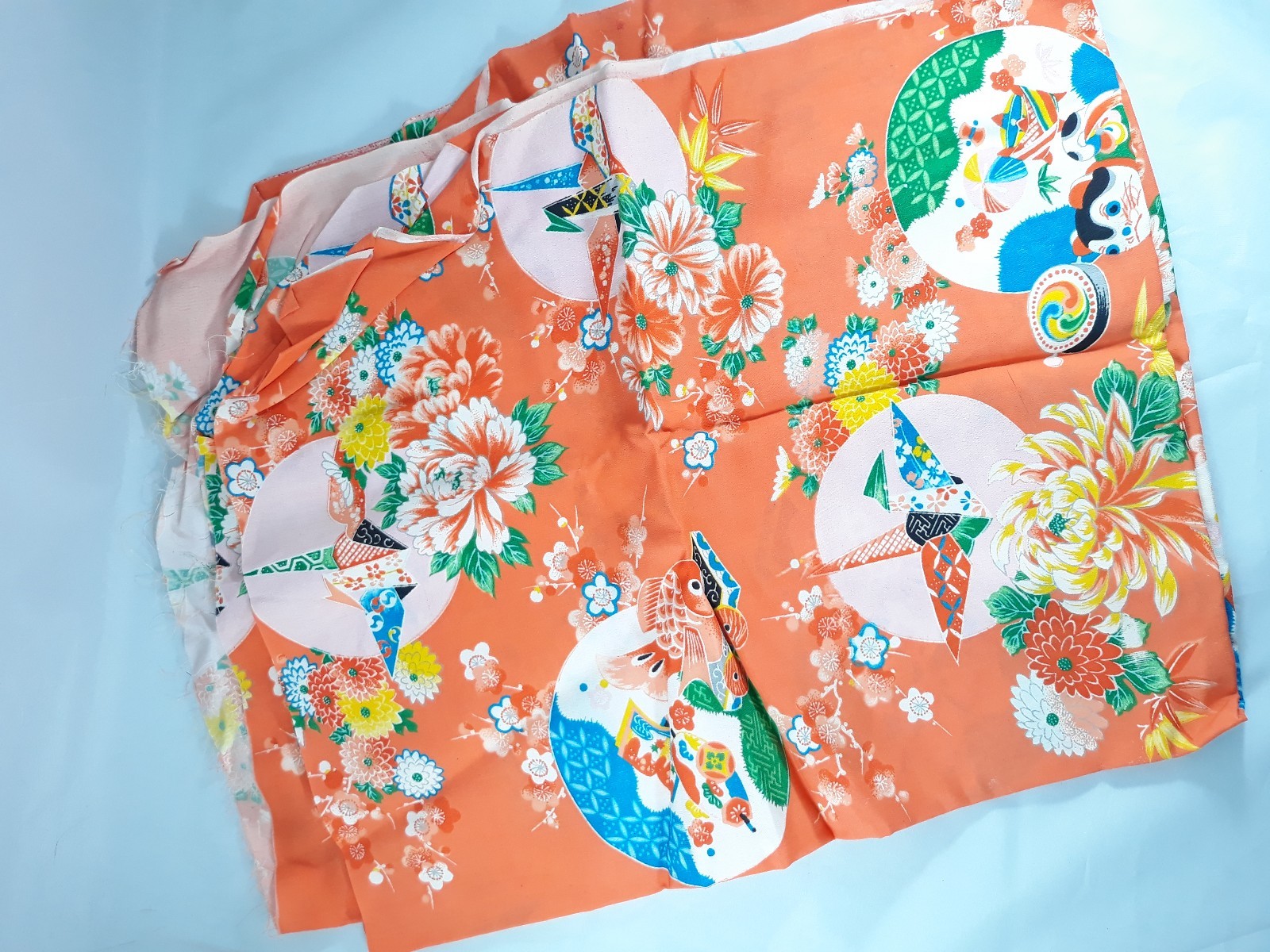 Vintage Japanese Fabric  Silk Rayon Crepe Orange 29