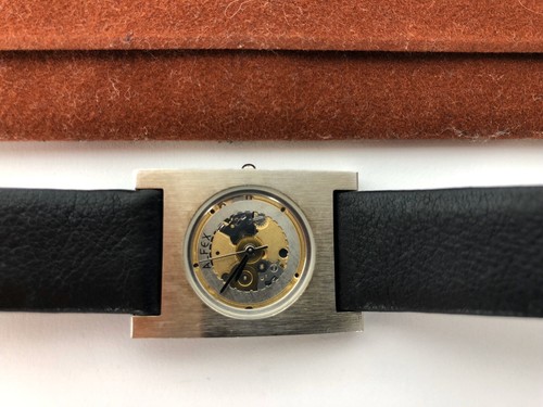 ALFEX Women's Watch Model #5221 Skeleton Face Stainless Steel & Leather RARE