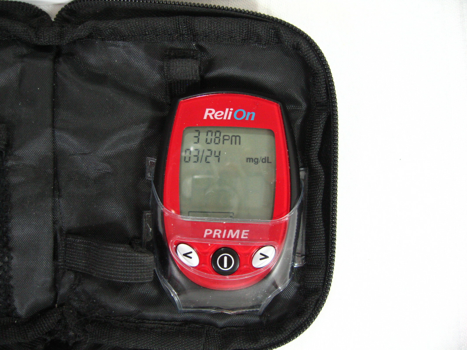 ReliOn Prime Blood Glucose Monitoring System Red w/ Case & Extra Battery