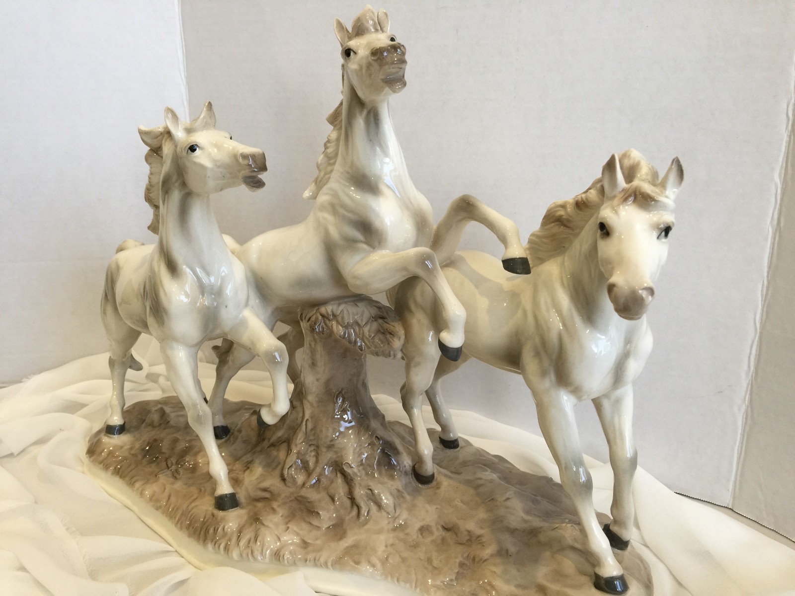 Exquisite~3 Large Horses porcelain Figure Grouping~ by German Artist J.Stewart