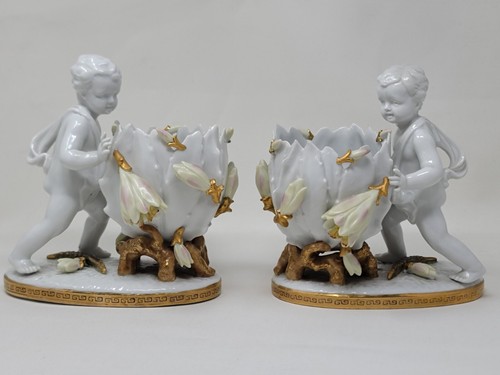 Antique Rare Set Of 2 Left And Right Sitzendorf Voigt