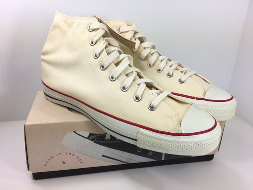 Vtg Converse Chuck Taylor All Star Made USA Shoes Mens 12 White Hi Top New