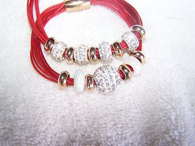 Austrian Crystal Set of 2 Bracelets on Red Cord 7.5'' MSRP $69.99 NWT