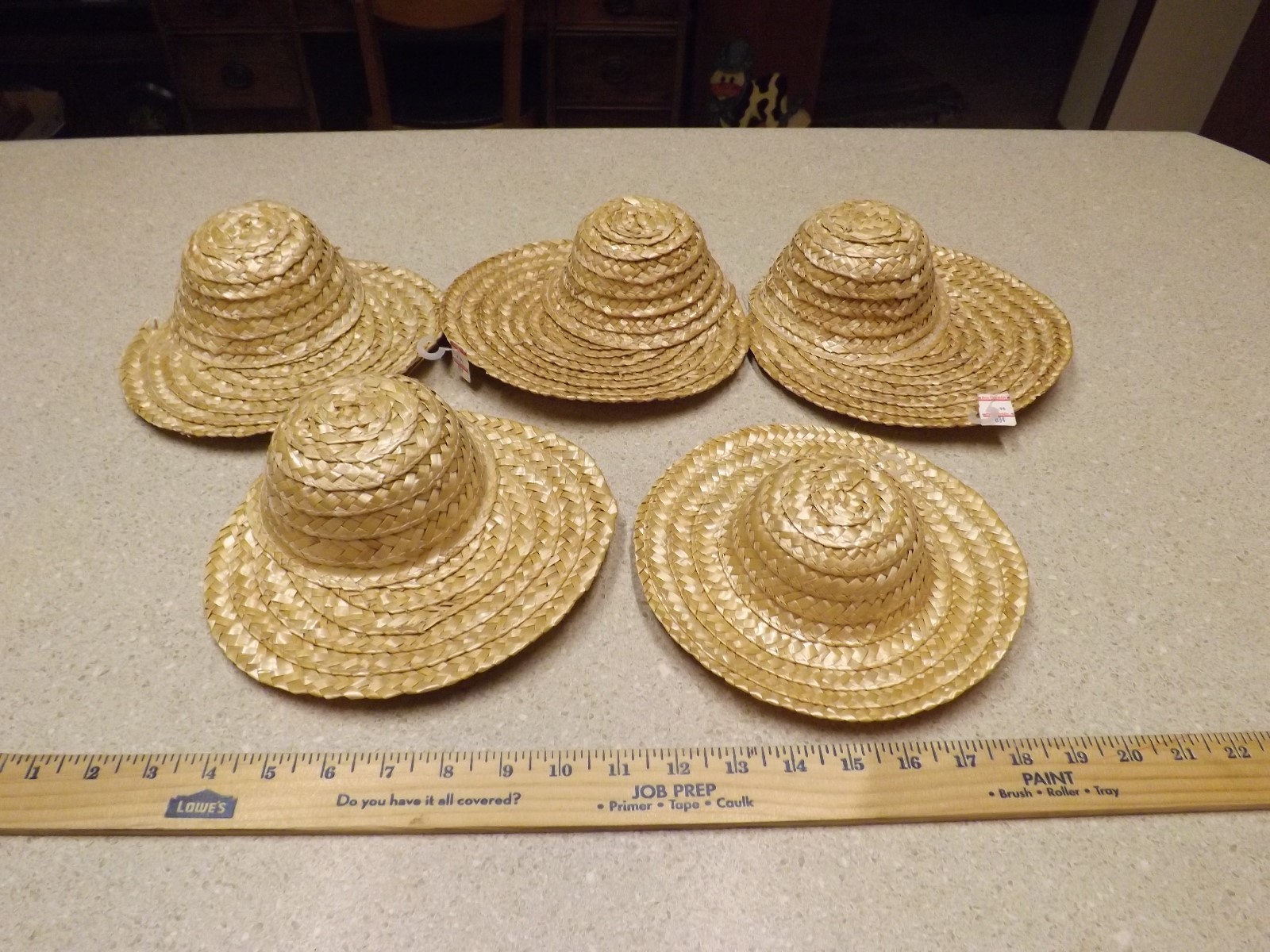 MIXED LOT (5) LARGE DOLL STRAW HATS NEW UNUSED NOS  Head opening 4