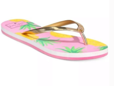 Kate Spade Nassau Flip Flops Flat Thong Sandals Pineapple Gold Pink Size 5 6 7 8