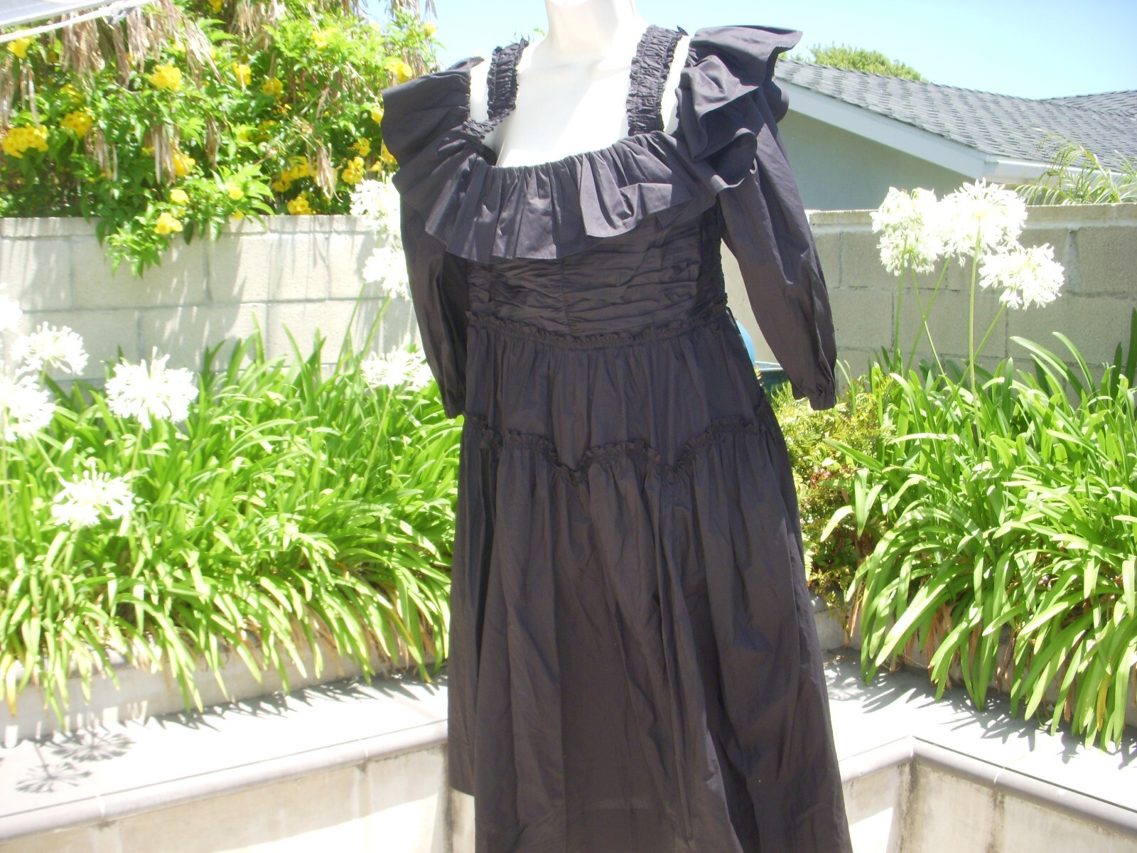 Pre-owned Ulla Johnson Caprice On/off Shoulder Black Midi Dress 100% Cotton Us 8, $520