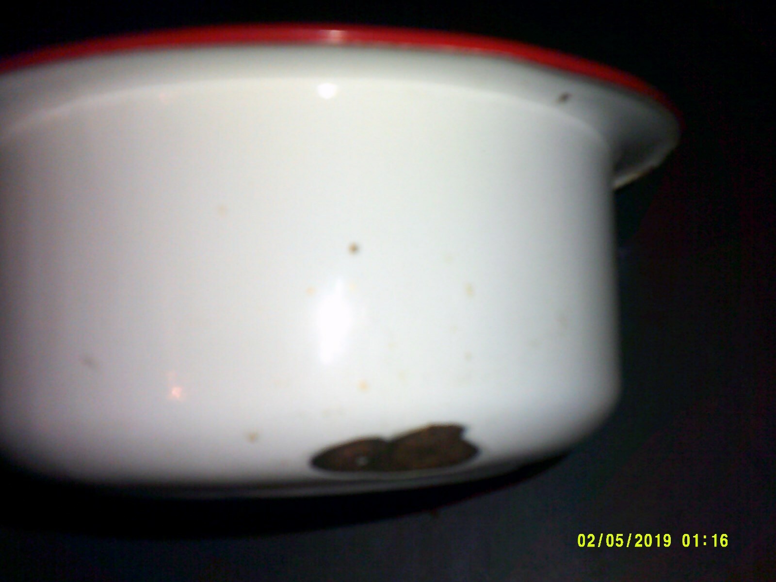 SMALL VINTAGE ENAMELED WEATHEREED CHAMBER POT