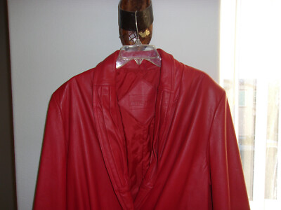 WOMEN  ALL  LEATHER COAT trench   EXCELLENT Condition  size Large,  