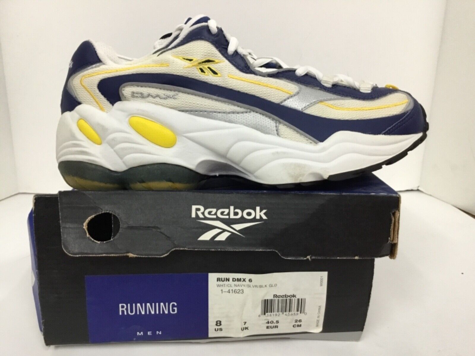 Reebok Run DMX 6 Mens Style# 1-41623 Size 8 white/navy Reebok Run DMX 6 Mens Style# 1-41623 Size 8 white/navy