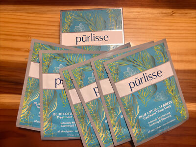 Purlisse Blue Lotus Seaweed Sheet Masks Soothing Set of 6 NIB