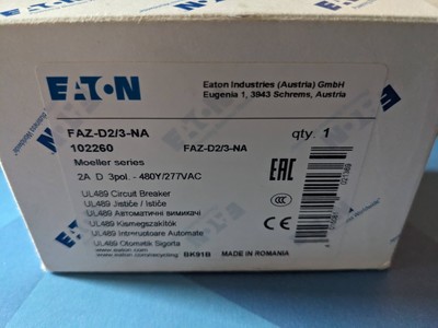 Eaton FAZ-D2/3-NA 102260 2A D 3 Pole Circuit Breaker