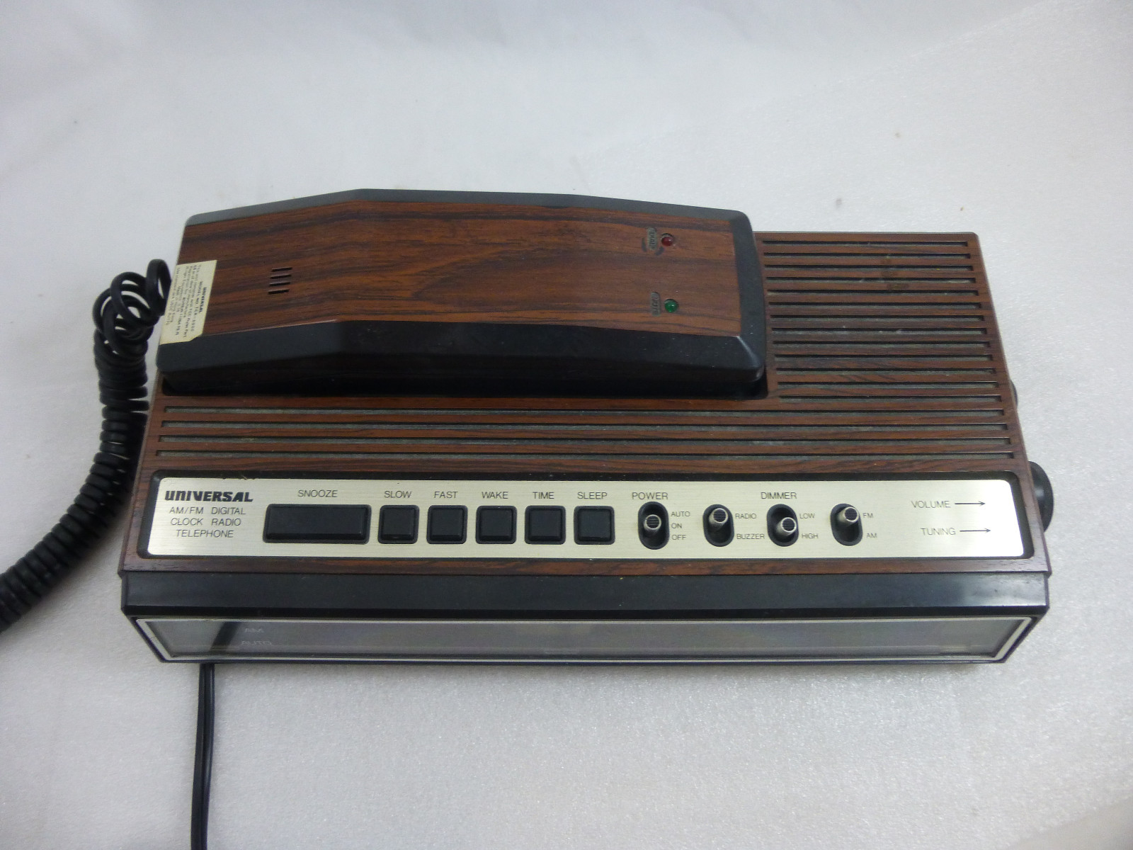 Vintage Retro Universal Phone Clock AM/FM Radio Faux Wood Model TCR-6000 REPAIR