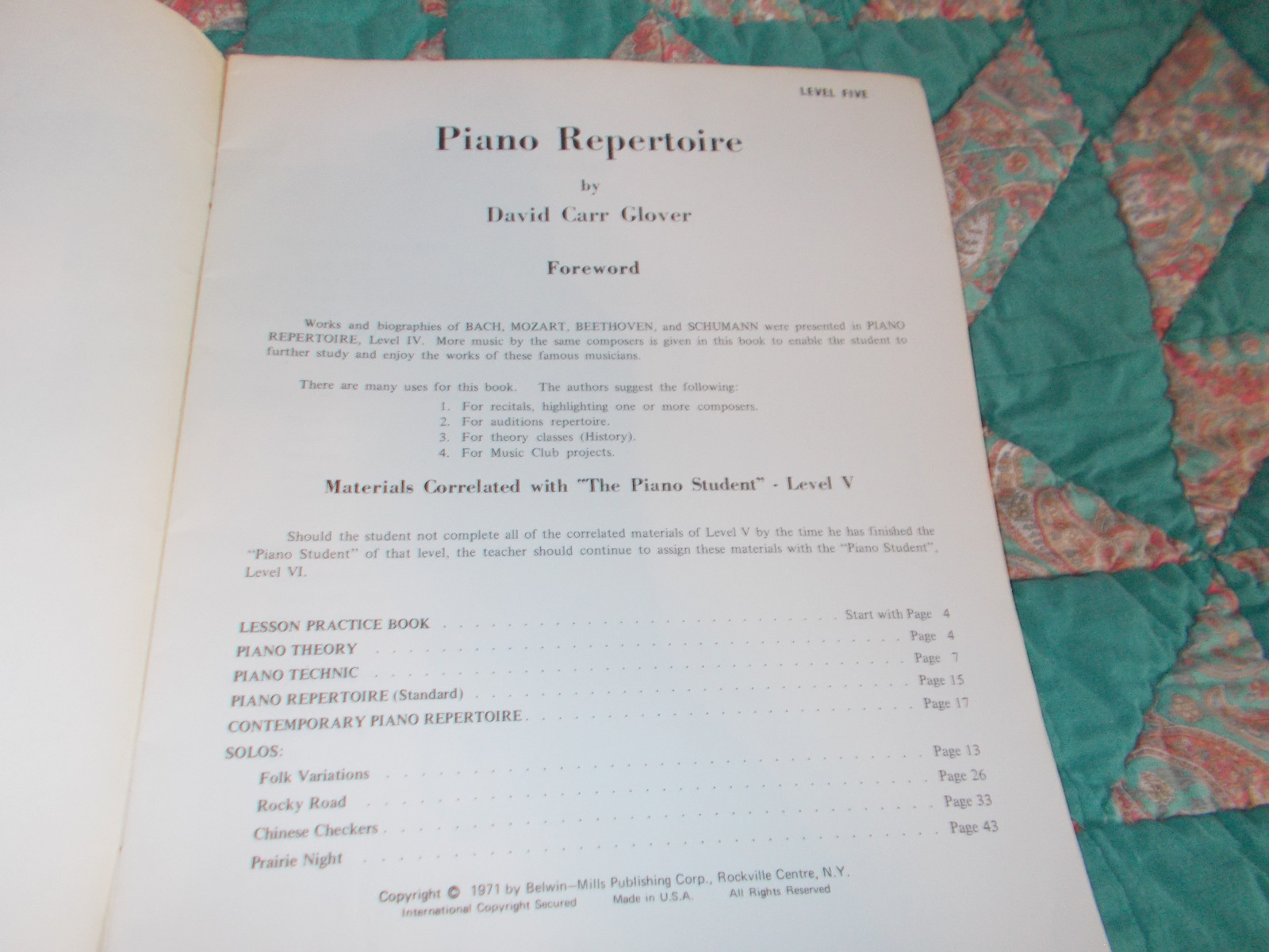 PIANO REPERTOIRE LEVEL 5 FIVE DAVID CARR GLOVER PIANO LIBRARY PB