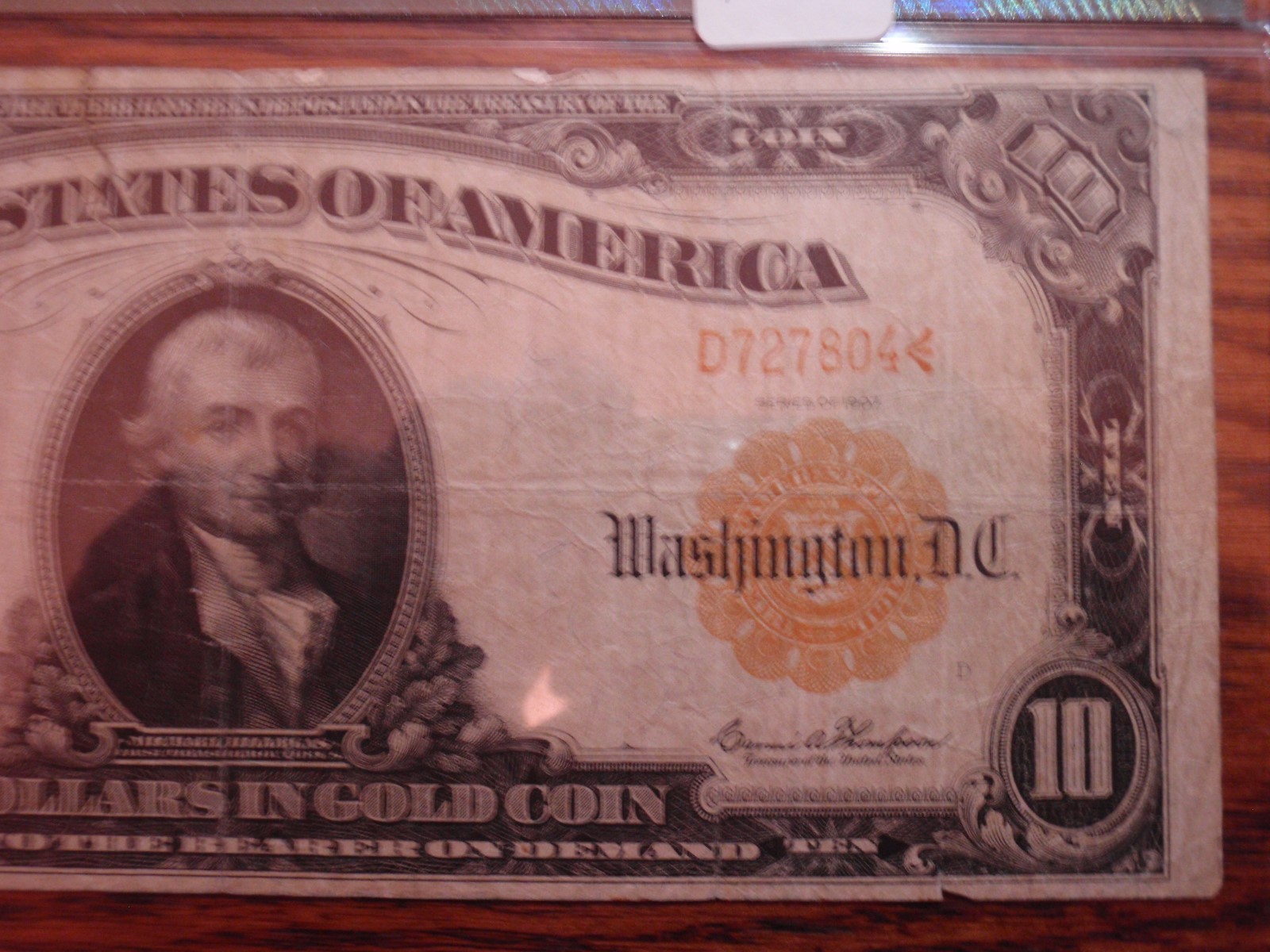 Old US Currency1907 10 Gold Certificate Paper Money PMG VF20 Net Napier/Thompson
