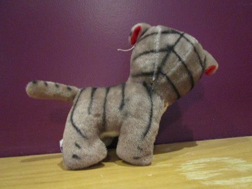 RARE Mohair vintage rubber faced Tabby Cat Kitten stuffed toy cute!