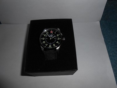 NIB WENGER TERRAGRAPH BLACK PILOT DIAL BIG LUMINOUS NUMBERS SWISS RONDA MVT