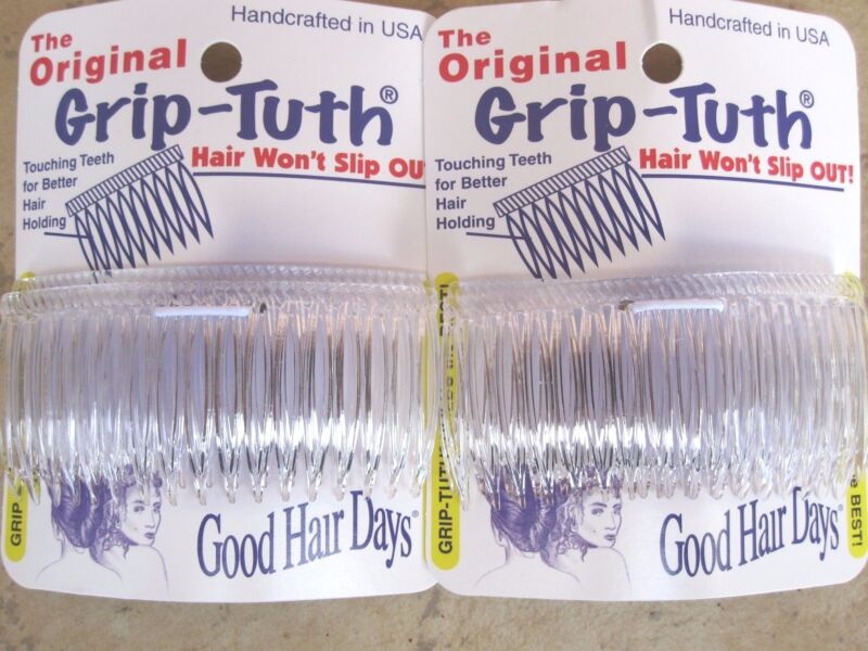 2 Sets Of 2 Clear Grip Tuth Hair Combs (4 Combs) 3 1/4" Good Hair Days Usa #417