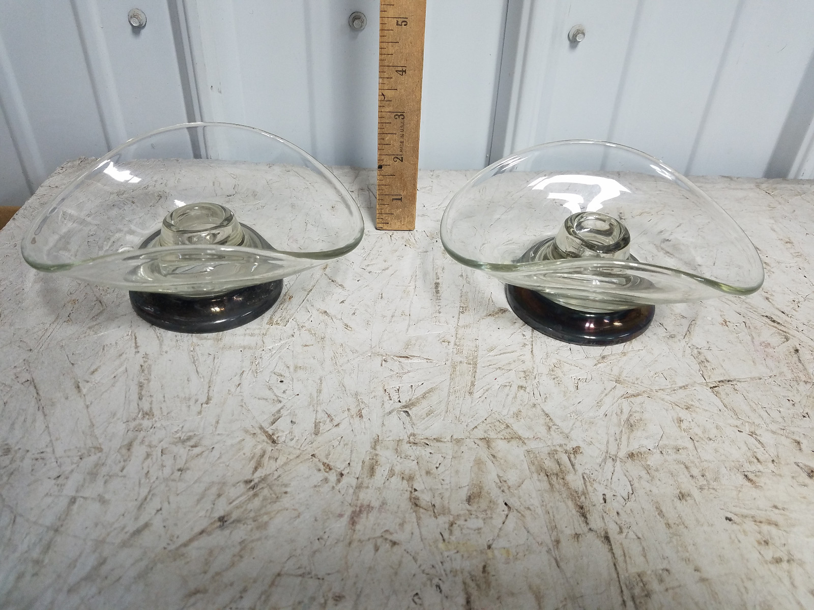 Vintage Glass Matching Candle Stick Holders Set of 2 With  Silver base